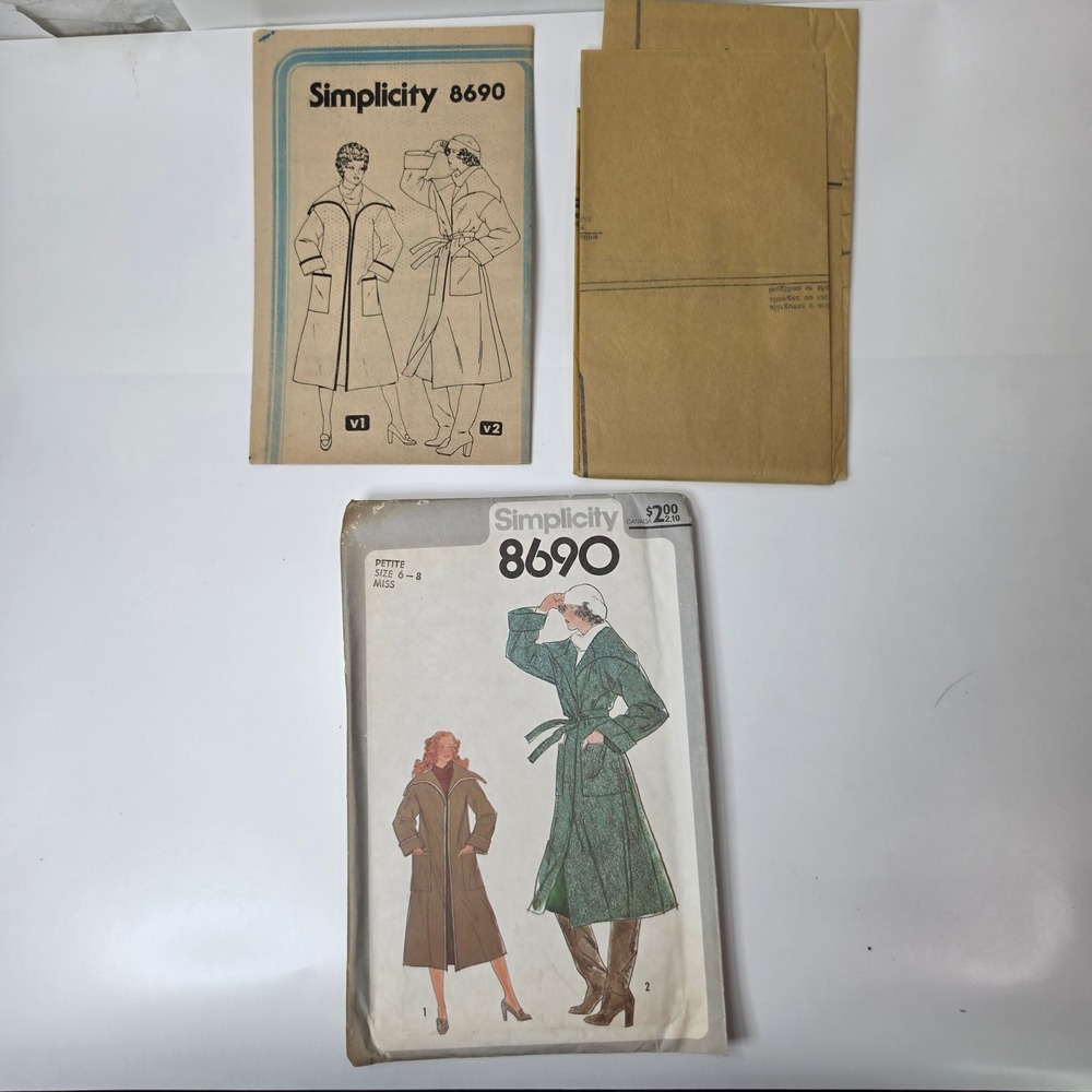 Vtg 1970 Simplicity 8690 Misses Wrap Coat Sewing Pattern Size 6 8 Petite